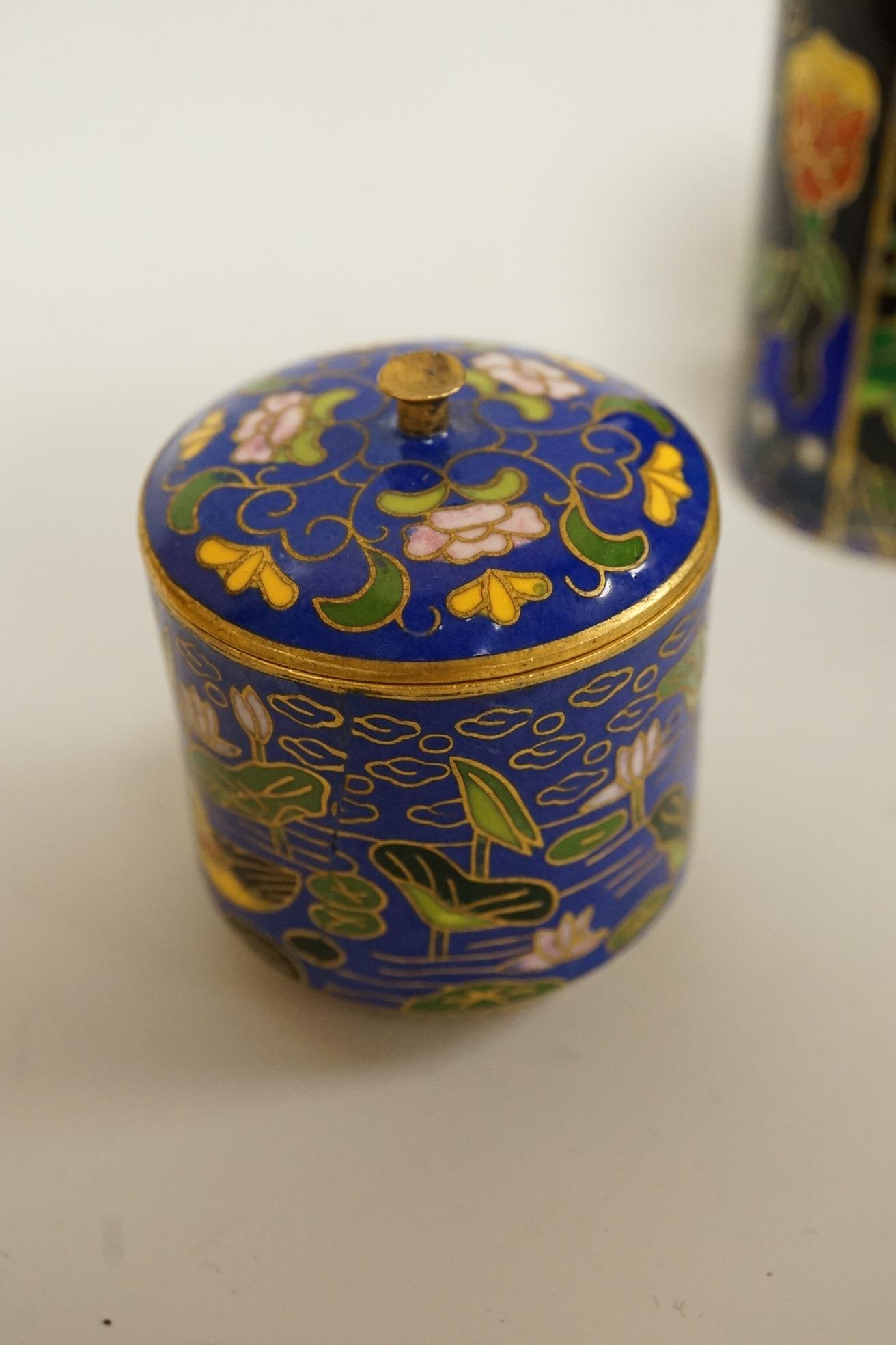 A collection of miniature enamel and cloisonné boxes, eggs and a painted rabbit, etc. (11)